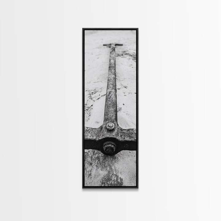 Rusted Anchor, Beach Texture, Metal Detail, Framed Canvas Print, Industrial Coastal Wall Art, Nautical Bathroom Print, Office Decor