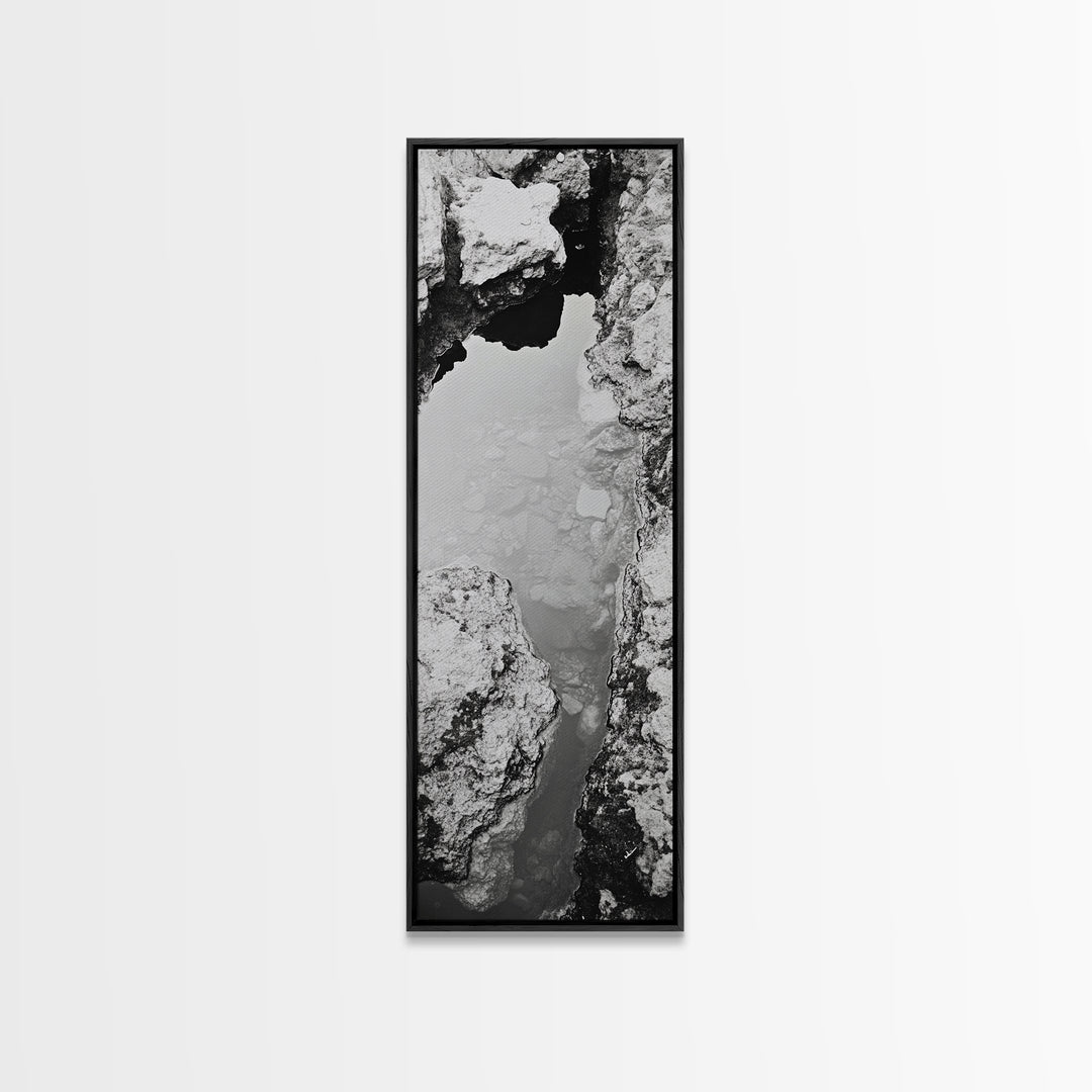 Tidal Pool, Coastal Rock, Still Water, Natural Texture, Framed Canvas Print Earth Tone Decor, Zen Bathroom Art, Modern Minimalist Nature Wall Print