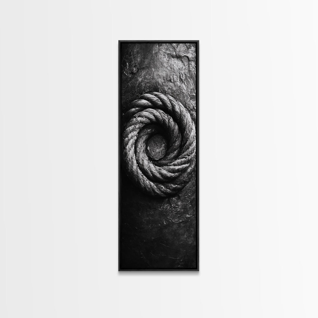Nautical Rope Closeup, Industrial Texture, Abstract Rustic, Framed Canvas Print, Office Wall Art, Monochrome Art, Modern Nautical Decor