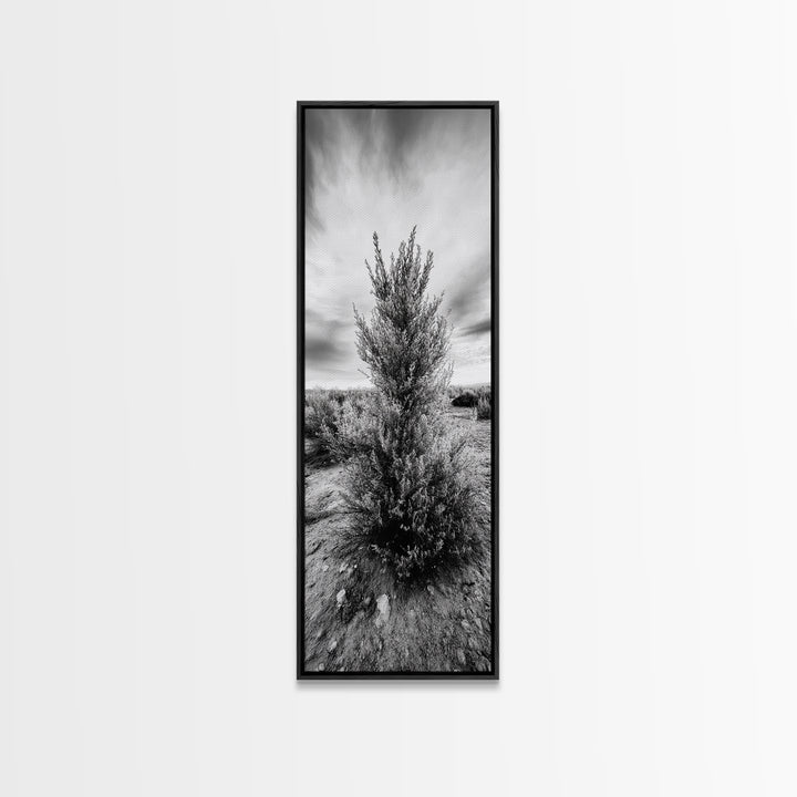 Desert Tree, Nature Minimalism, Solitary Landscape, Framed Canvas Print, Living Room Wall Art, Earth Tone Art, Tranquil Modern Decor