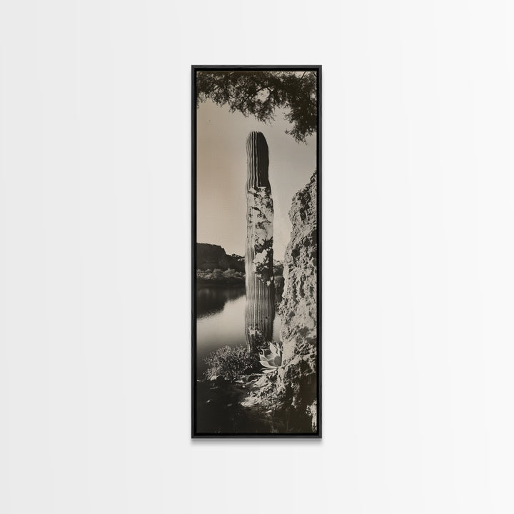 Desert Cactus Art, Surreal Nature Print, Moody Landscape Wall Art, Living Room Decor, Framed Canvas Print, Boho Western Aesthetic