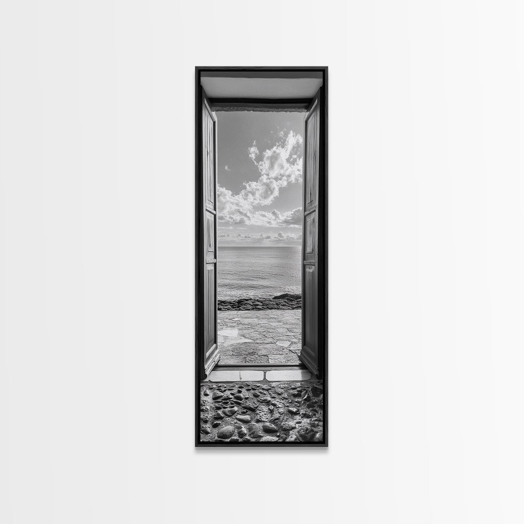 Open Door View, Sea Horizon Art, Dreamy Ocean Photography, Modern Entryway Decor, Framed Canvas Print, Minimalist Style Seascape