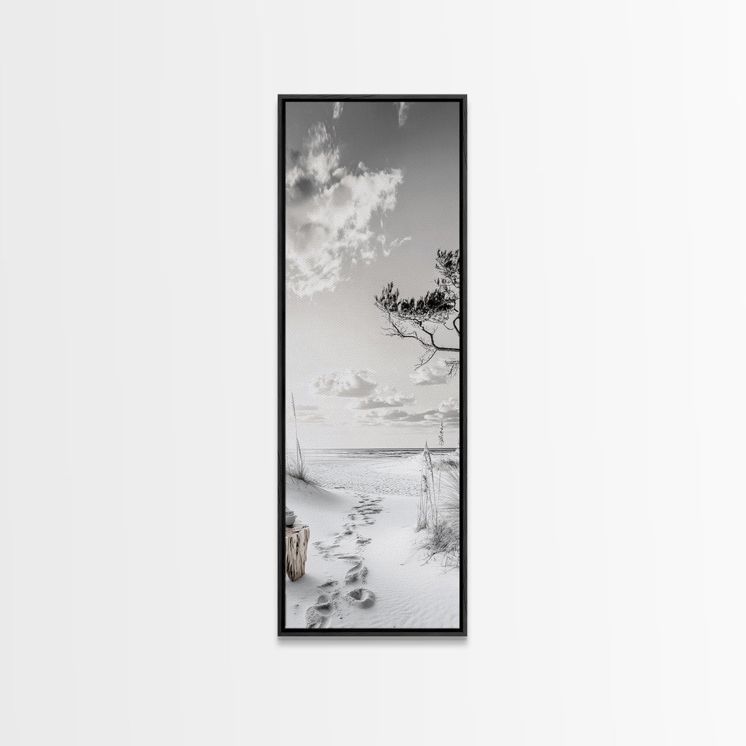 Tranquil Beach Walk, Coastal Pathway Print, Ocean Escape Wall Art, Entryway or Hall Decor, Framed Canvas Print, Serene Natural Style