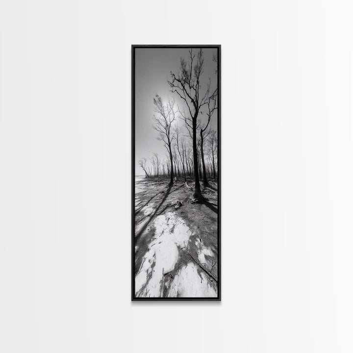 Haunting Tree Silhouettes, Forest Edge, Black White Nature, Desert Trees, Framed Canvas Print, Fall Art, Living Room Wall Art