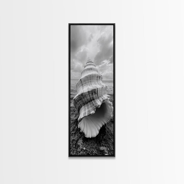 Shell Closeup, Ocean Texture, Natural Spiral, Minimalist Shell, Seashell Photography Framed Canvas Print, Coastal Kitchen Wall Art