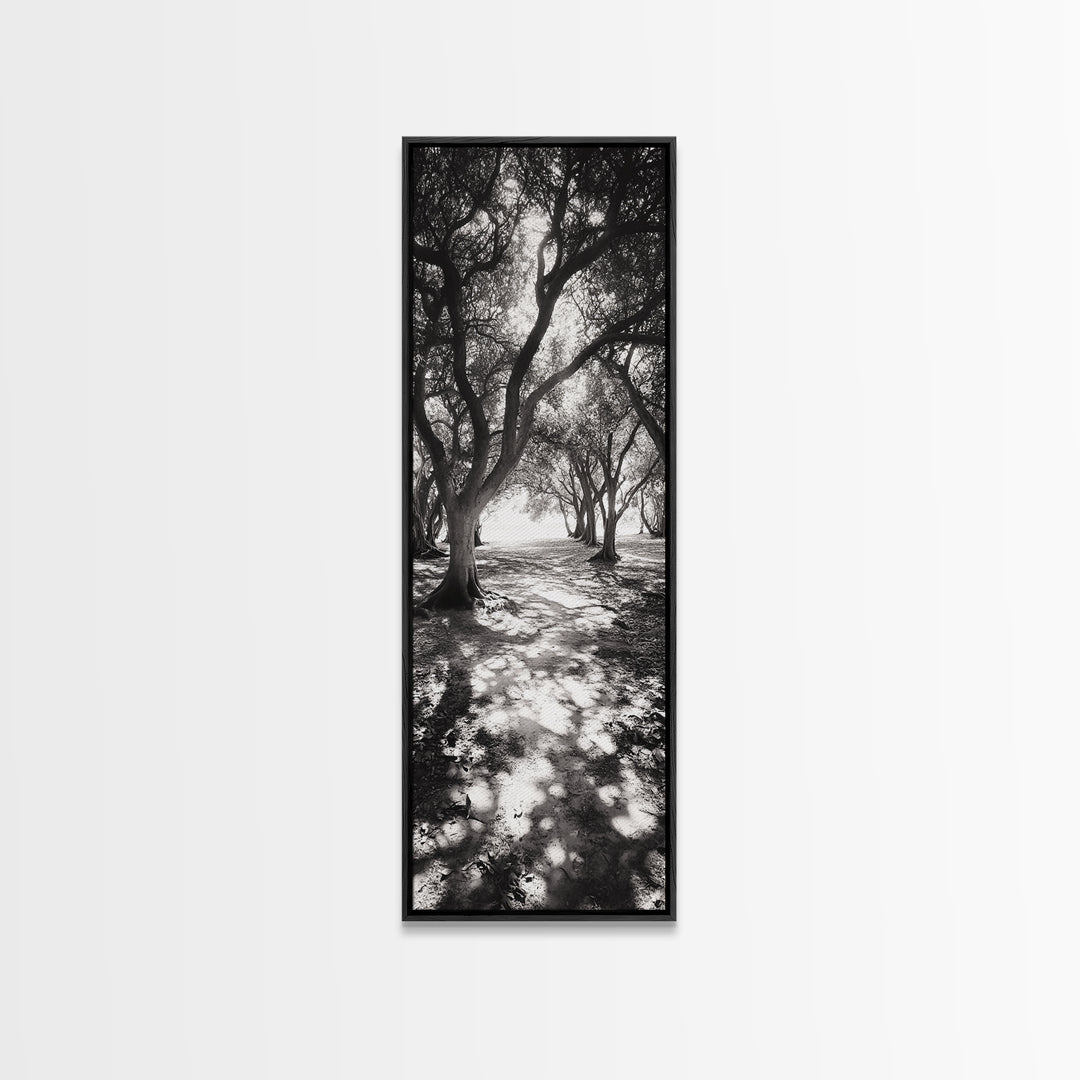 Tree Shadows, Woodland Light, Forest Stroll, Peaceful Canopy, Dappled Light Canvas Print, Cozy Living Room Wall Art, Autumn Decor