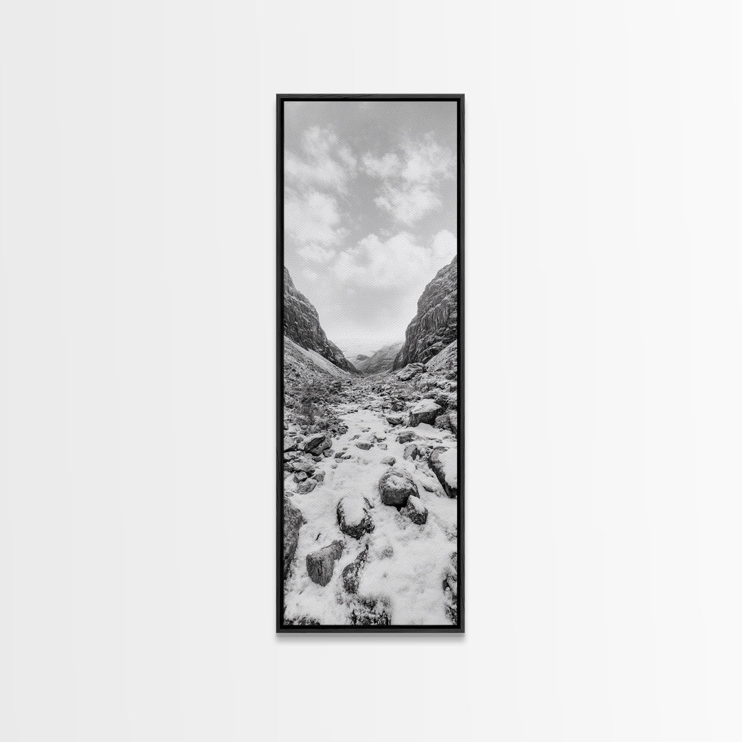 Snowy Pass, Winter Hike, Rocky Trail, Framed Canvas Print, Nature Lover Gift, Minimalist Mountain Art, Bedroom Wall Decor, Living Room Decor