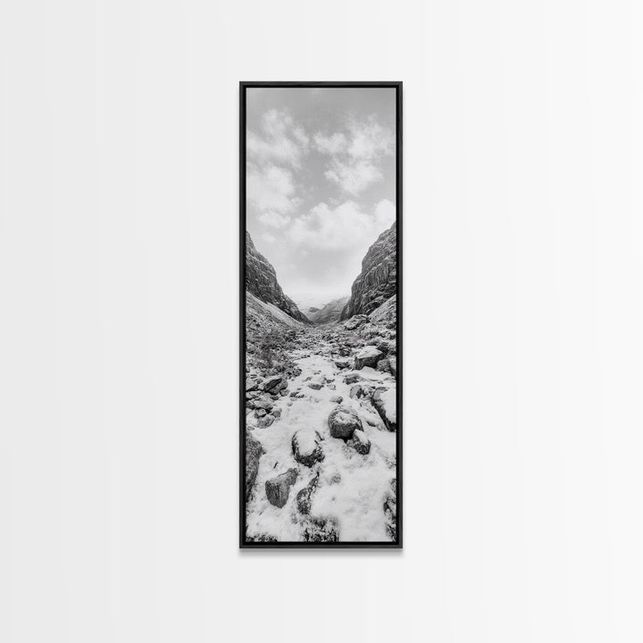 Snowy Pass, Winter Hike, Rocky Trail, Framed Canvas Print, Nature Lover Gift, Minimalist Mountain Art, Bedroom Wall Decor, Living Room Decor