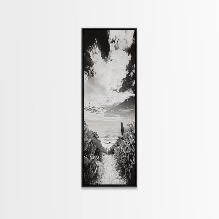 Ocean Pathway Cactus, Seaside Nature Trail, Coastal Vibes, Desert Beach Mix, Framed Canvas Print, Entryway Art, Nature Lover Gift