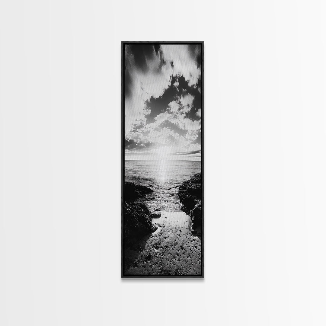 Sunset Shore, Tranquil Waters, Coastal Cove, Golden Glow Canvas Print, Beach House Living Room Wall Art, Seaside Summer Decor