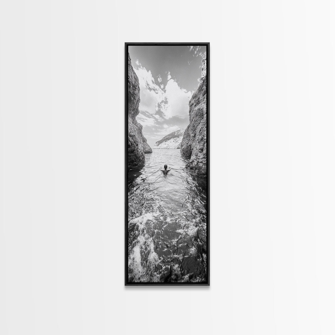 Ocean Escape, Cliff Swim, Travel Photography, Freedom Moment, Canvas Print, Minimalist Wall Art, Bathroom Decor, Beach House Art