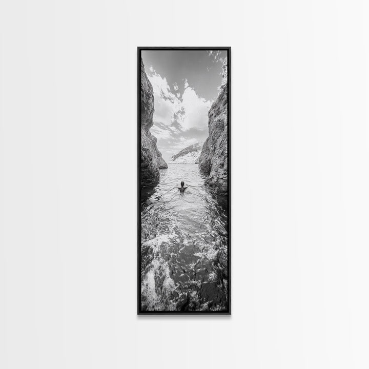 Ocean Escape, Cliff Swim, Travel Photography, Freedom Moment, Canvas Print, Minimalist Wall Art, Bathroom Decor, Beach House Art