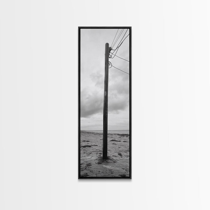 Utility Pole, Coastal Wires, Industrial Sky, Power Lines, Framed Canvas Print, Minimalist Photography, Loft Wall Art, Urban Decor