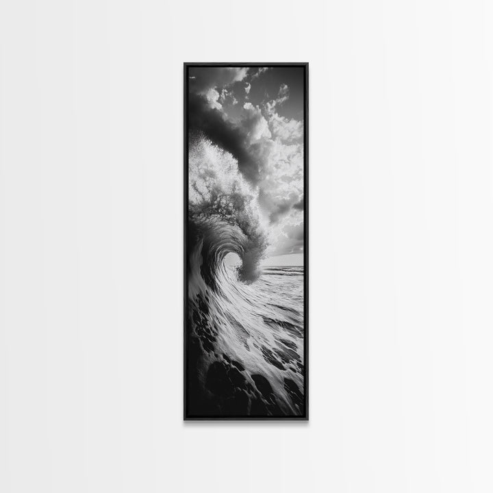Ocean Wave, Curling Sea, Surfer's Dream, Powerful Water, Framed Canvas Print, Coastal Wall Art, Beach House Decor, Bold Seascape