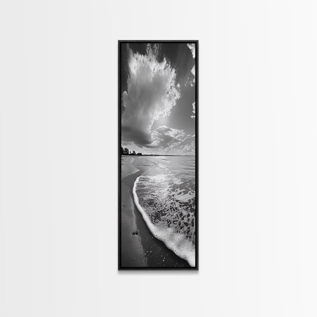 Morning Beach, Shoreline Foam, Coastal Tranquility, Sunrise Horizon, Canvas Print, Beach Wall Art, Bathroom Decor, Seaside Vibes