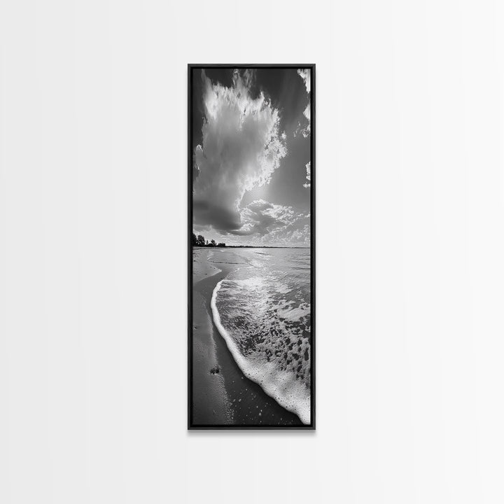 Morning Beach, Shoreline Foam, Coastal Tranquility, Sunrise Horizon, Canvas Print, Beach Wall Art, Bathroom Decor, Seaside Vibes