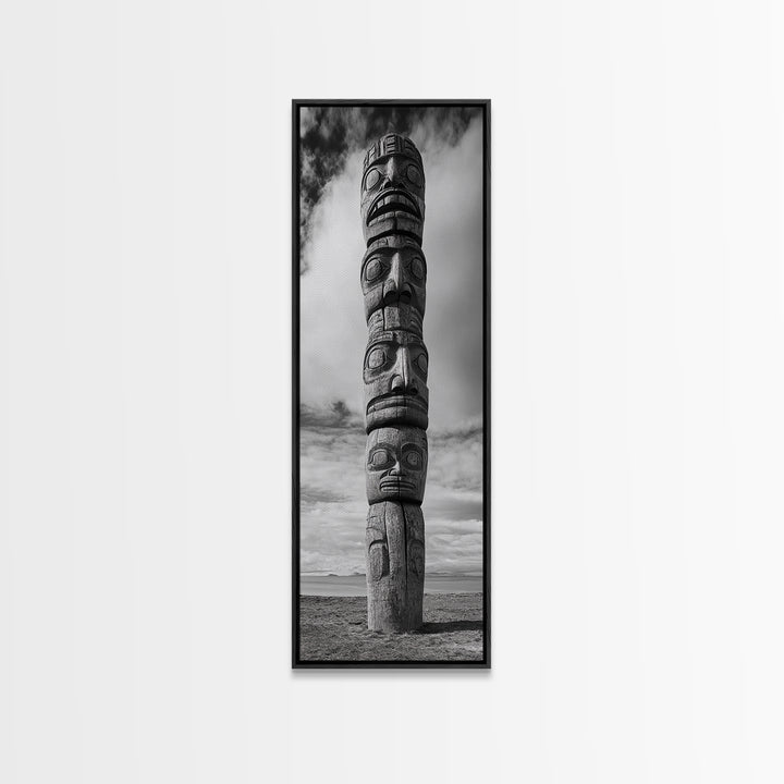 Totem Pole, Tribal Faces, Historic Symbolism, Canvas Print, Cultural Wall Decor, Office Wall Art, Rustic Museum Style Photography