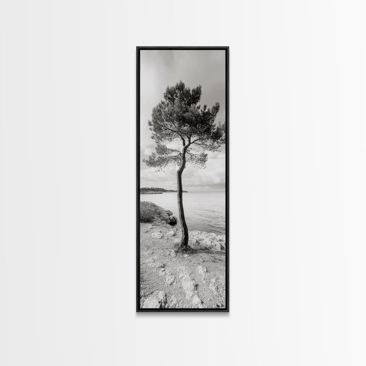 Coastal Tree, Seaside Calm, Lone Pine, Framed Canvas Print, Neutral Wall Art, Minimalist Decor, Nature Inspired Bedroom Print