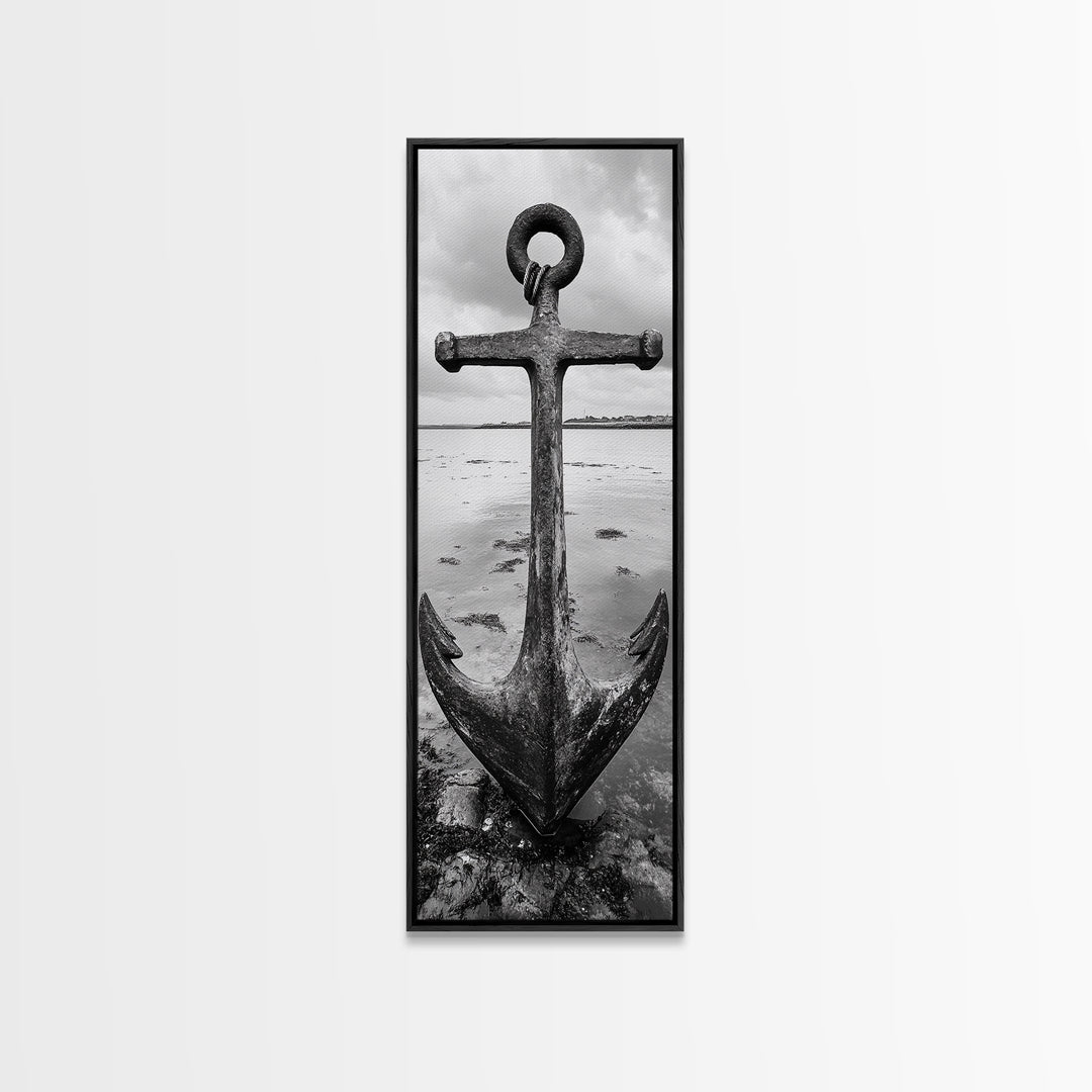 Nautical Anchor, Coastal Vibes, Marine Decor, Ocean-Inspired, Bold Statement, Framed Canvas Print, Entryway Wall Art, Rustic Beach Style