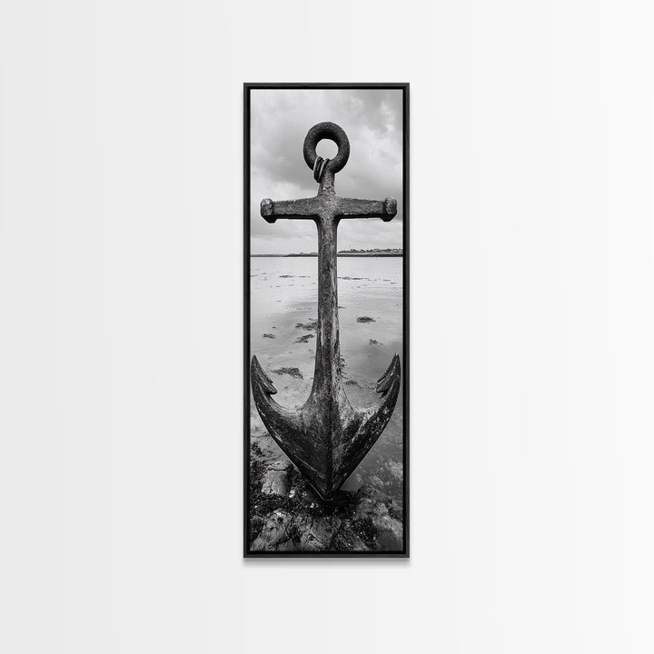 Nautical Anchor, Coastal Vibes, Marine Decor, Ocean-Inspired, Bold Statement, Framed Canvas Print, Entryway Wall Art, Rustic Beach Style