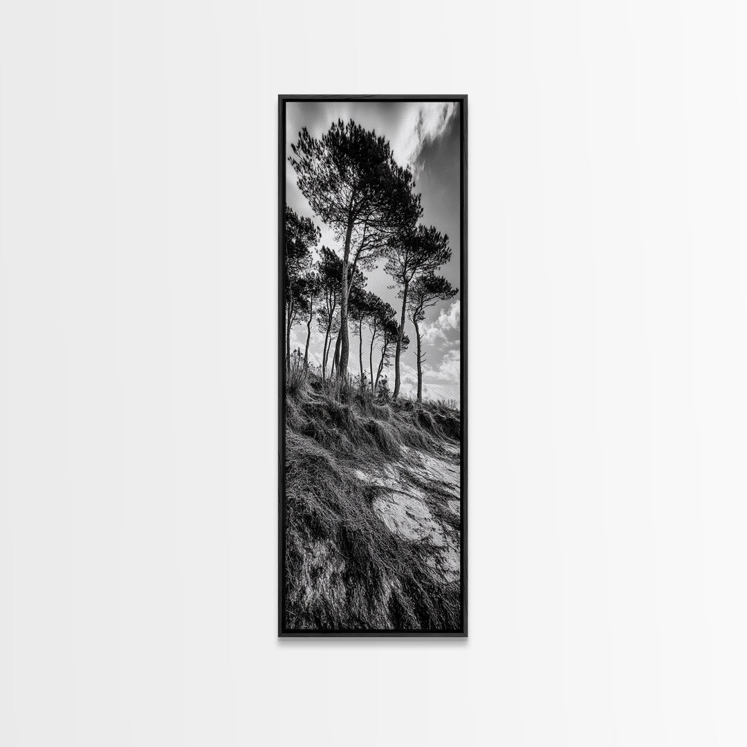 Windy Pines, Cliff Edge, Tree Silhouettes, Canvas Print, Moody Forest Photography, Rustic Cabin Wall Art, Autumn Living Room Decor