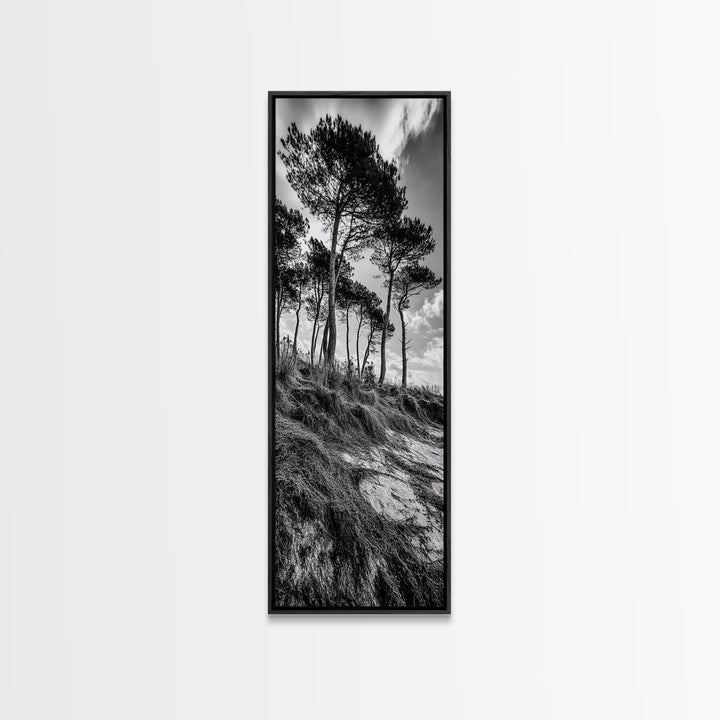 Windy Pines, Cliff Edge, Tree Silhouettes, Canvas Print, Moody Forest Photography, Rustic Cabin Wall Art, Autumn Living Room Decor