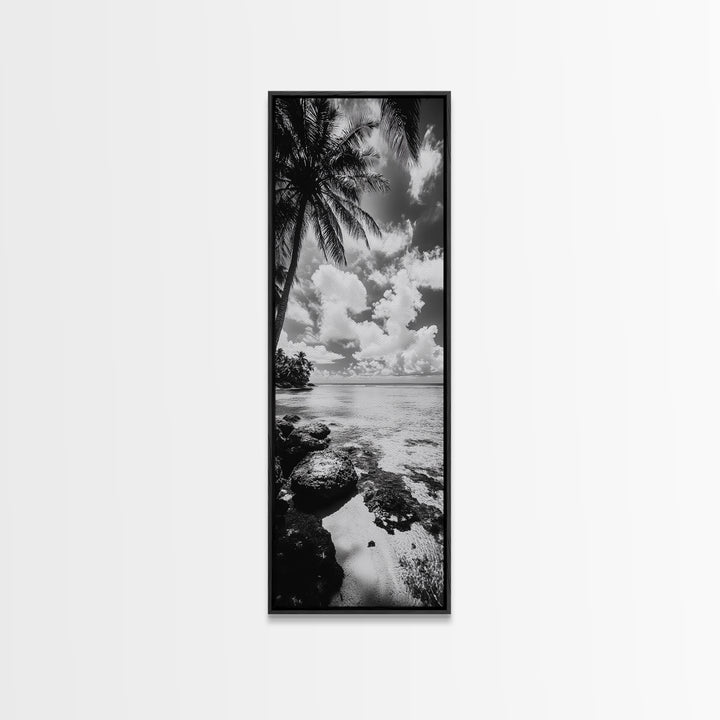 Tropical Beach, Palm Trees, Ocean Breeze, Framed Canvas Print, Coastal Living Wall Art, Minimalist Beach House Decor, Island Vibe Photography