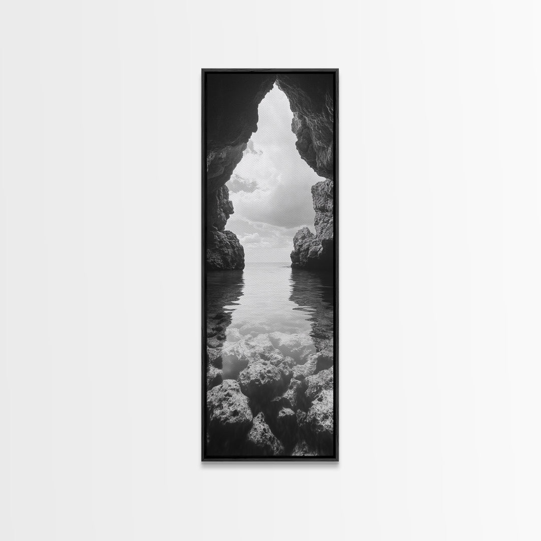 Ocean Cave View, Coastal Nature Art, Seaside Wall Decor, Minimalist Seascape Print, Bathroom Wall Art, Framed Canvas Print
