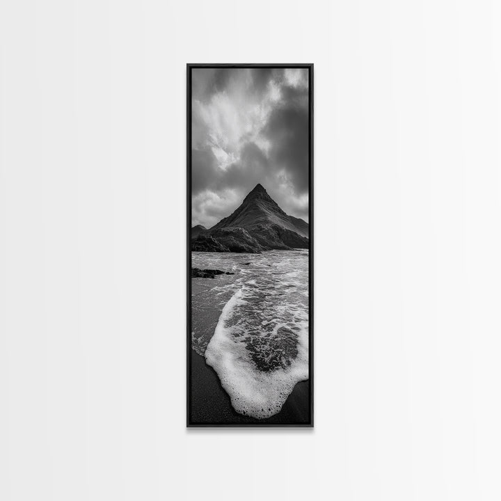 Dramatic Seaside Peak, Coastal Mountain Wall Art, Black Beach Photography, Bold Nature Decor, Canvas Print, Living Room Art