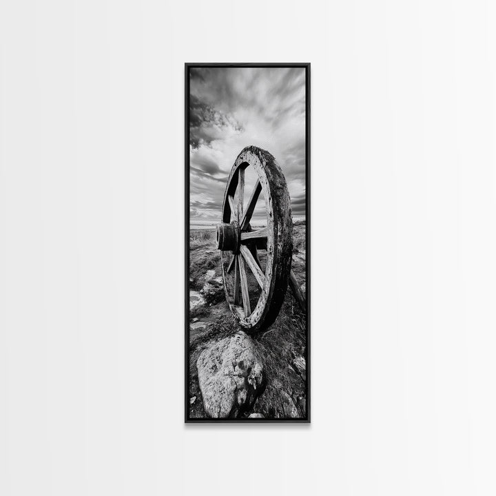 Prairie Wagon Wheel, Antique Rustic Wall Decor, Western Homestead Art, Barnhouse Style Print, Canvas Print, Fall Living Room Art