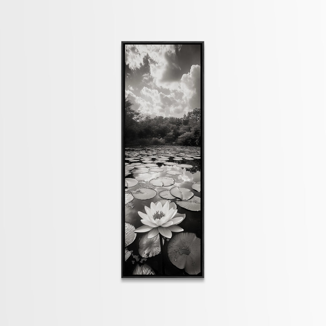 Water Lily Pond, Serene Botanical Art, Peaceful Garden Wall Decor, Zen Nature Print, Spa or Bedroom Accent, Framed Canvas Print