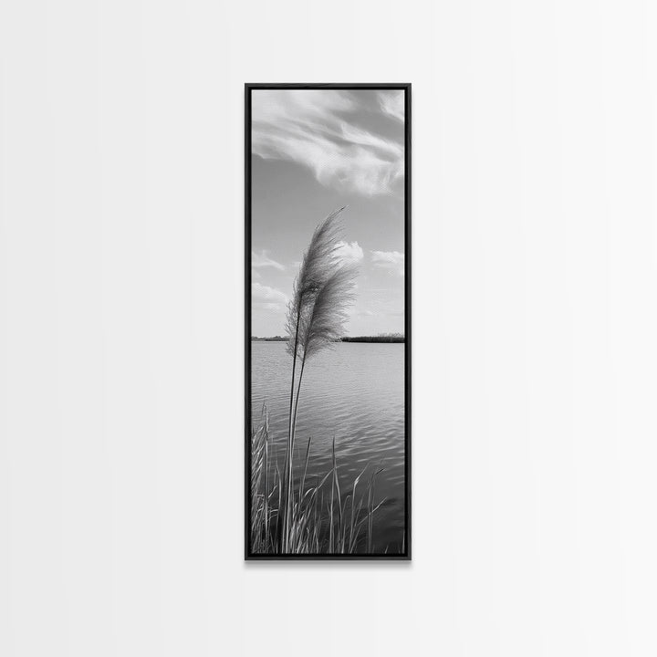 Lakeside Grasses, Windy Waterscape Print, Minimal Nature Art, Calm Landscape Decor, Bathroom or Office Wall Art, Canvas Print