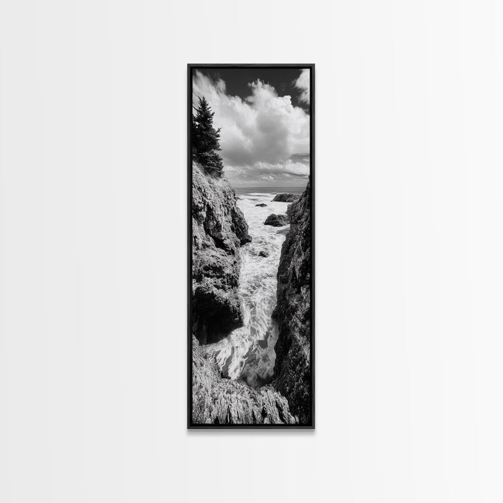 Coastal Cliff Waves, Rugged Seaside Art, Ocean Rock Photography, Bold Nature Wall Decor, Modern Bathroom Accent, Canvas Print