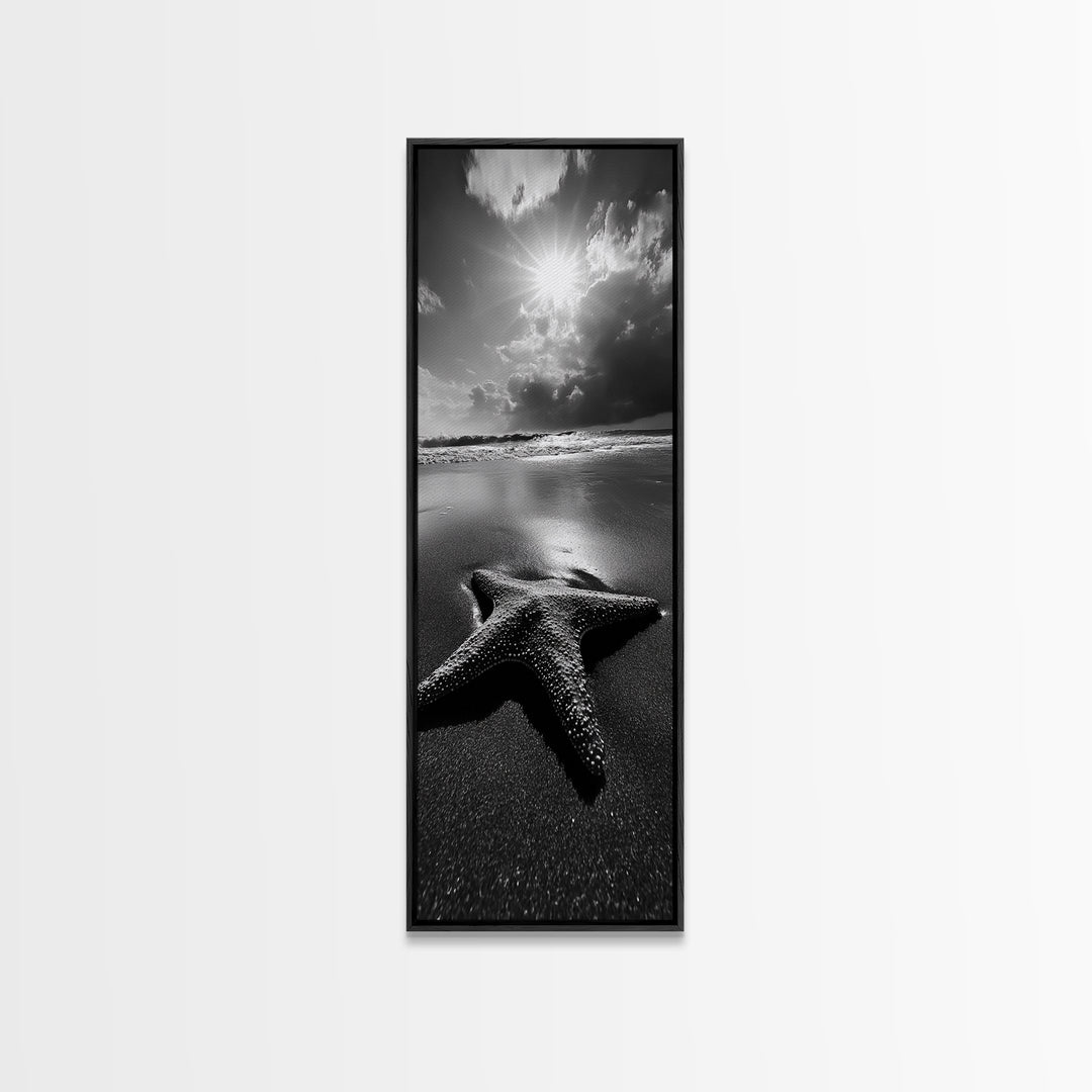 Starfish Beach Sun, Seaside Nature Print, Ocean Wildlife Photography, Summer Coastal Art, Living Room Accent, Framed Canvas Print
