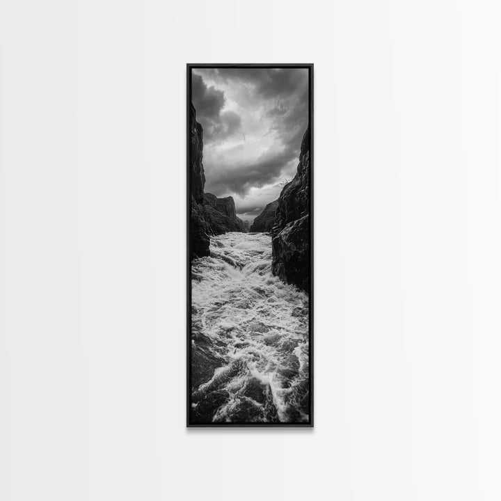 Wild River Path, Nature Wall Decor, Adventure Landscape, Monochrome Rapids, Framed Canvas Print, Rustic Living Room Wall Art, Moody Photography
