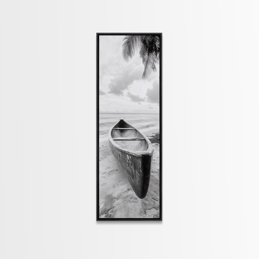Canoe Shoreline, Island Escape, Tropical Minimalist, Ocean Mood, Framed Canvas Print, Beach House Decor, Bathroom Print, Hallway Wall Art