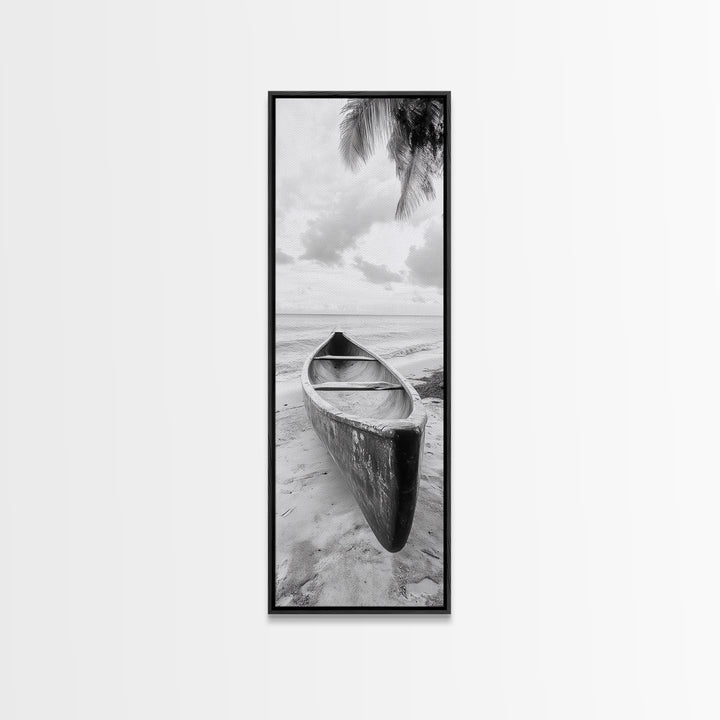 Canoe Shoreline, Island Escape, Tropical Minimalist, Ocean Mood, Framed Canvas Print, Beach House Decor, Bathroom Print, Hallway Wall Art
