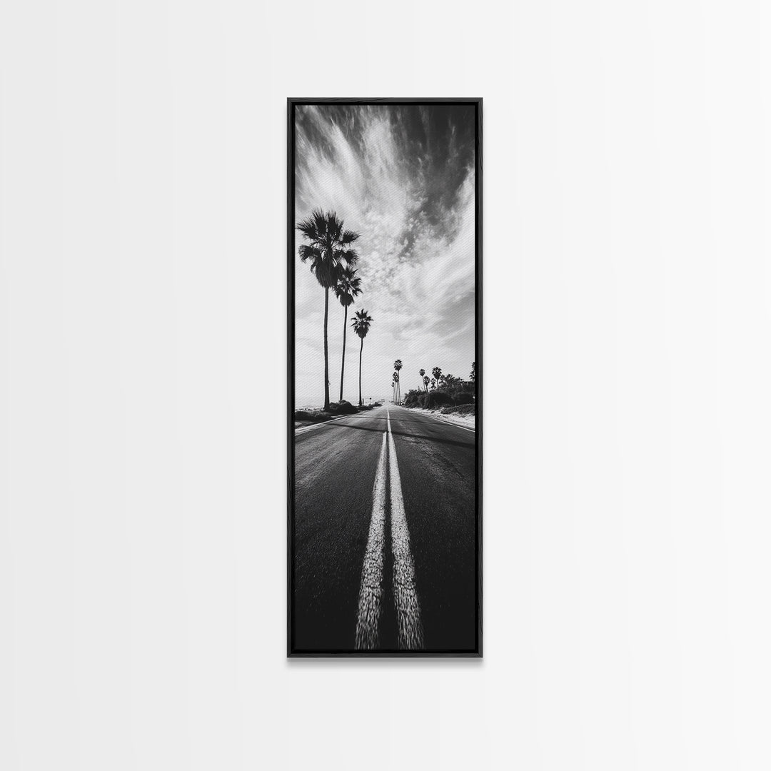 Coastal Highway, Palm Trees, Dramatic Sky, Framed Canvas Print, Modern Beach Photography, Office Decor, Urban Boho Art, Nature Lover Gift
