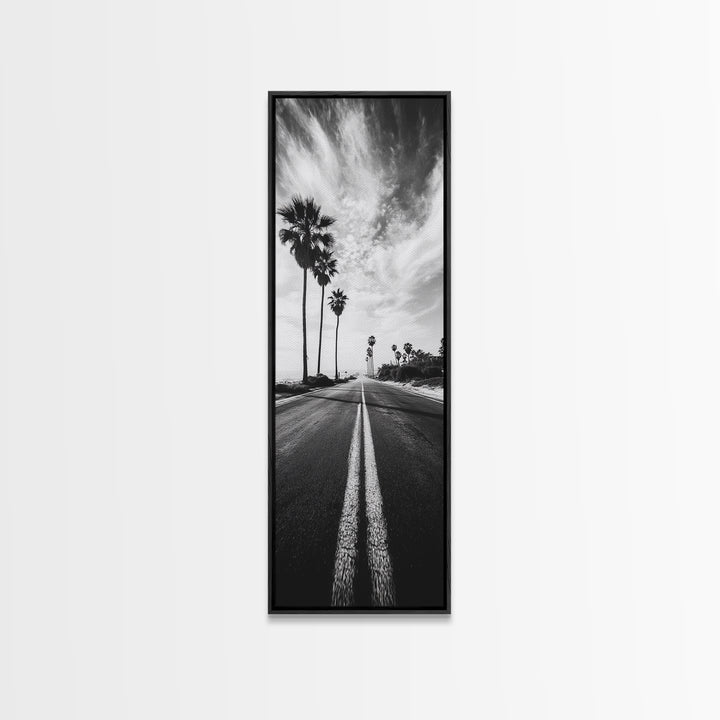 Coastal Highway, Palm Trees, Dramatic Sky, Framed Canvas Print, Modern Beach Photography, Office Decor, Urban Boho Art, Nature Lover Gift