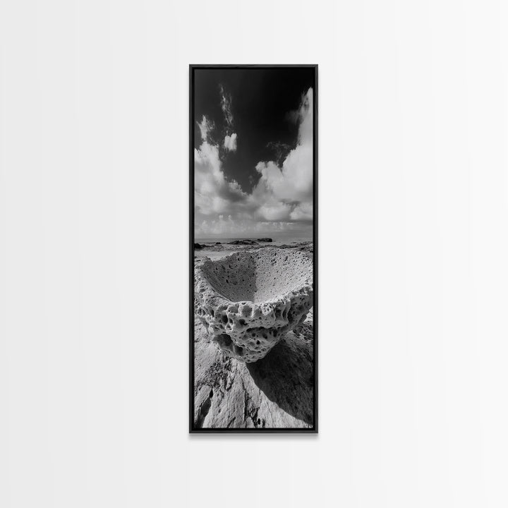 Sea Sponge, Coastal Rock, Ocean View, Canvas Print, Minimalist Nature Photography, Bathroom Wall Art, Black and White Ocean Decor