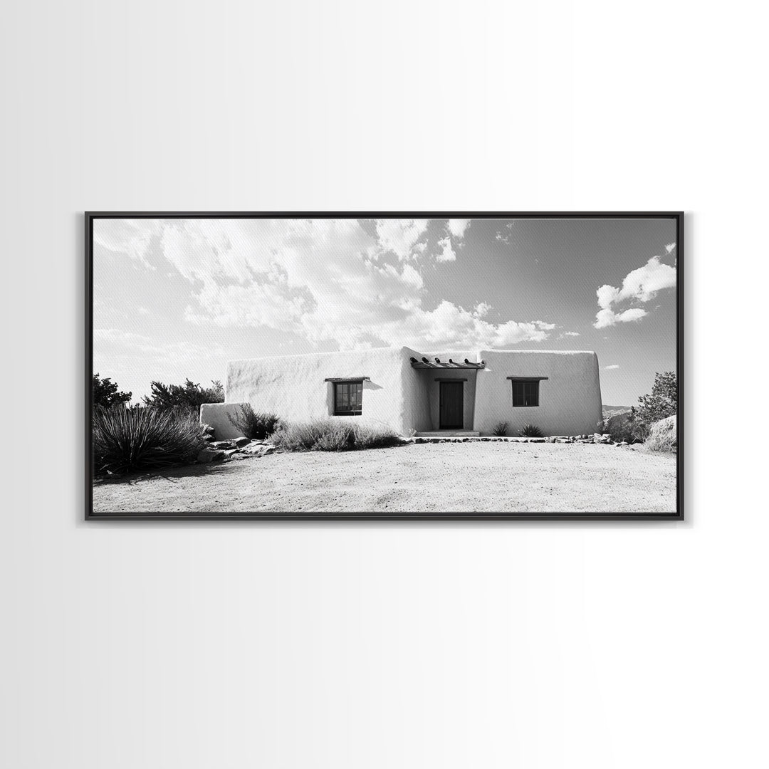 Desert Adobe House, Rustic Minimalist, Earth Tone Home Decor, Framed Canvas Print, Southwestern Art, Entryway or Living Room Art