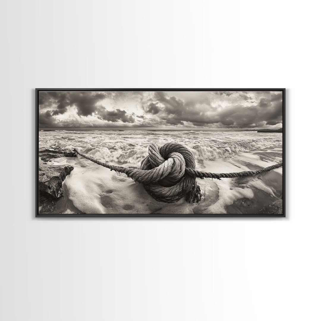 Ocean Knot, Stormy Sea, Nautical Rope, Seaside Wall Decor, Canvas Print, Rustic Coastal Wall Art, Bathroom Nautical Theme