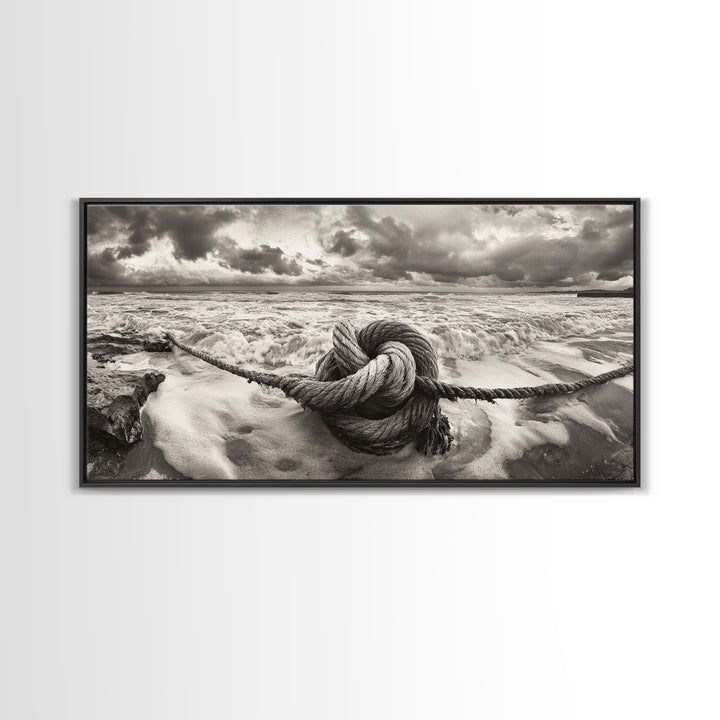 Ocean Knot, Stormy Sea, Nautical Rope, Seaside Wall Decor, Canvas Print, Rustic Coastal Wall Art, Bathroom Nautical Theme
