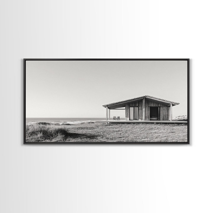 Beach Cabin, Coastal Escape, Minimalist Home, Seaside Solitude Scene, Canvas Print, Boho Beach Wall Art, Guest Room Decor