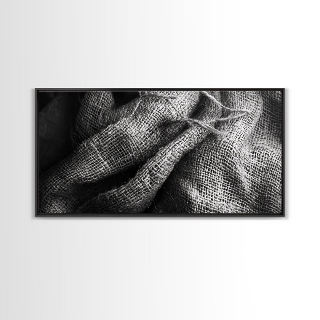 Burlap Texture Close-Up, Woven Fabric Detail Art, Earthy Natural Theme, Framed Canvas Print, Kitchen Wall Art, Boho Textile Decor