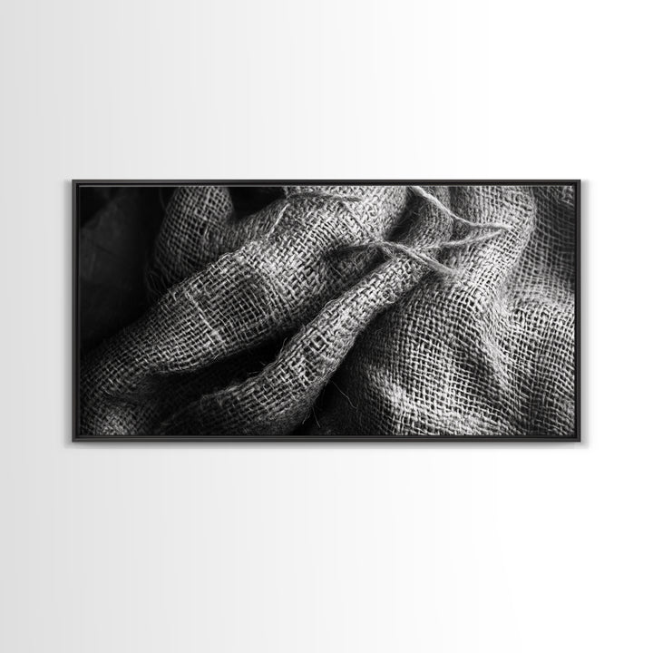 Burlap Texture Close-Up, Woven Fabric Detail Art, Earthy Natural Theme, Framed Canvas Print, Kitchen Wall Art, Boho Textile Decor