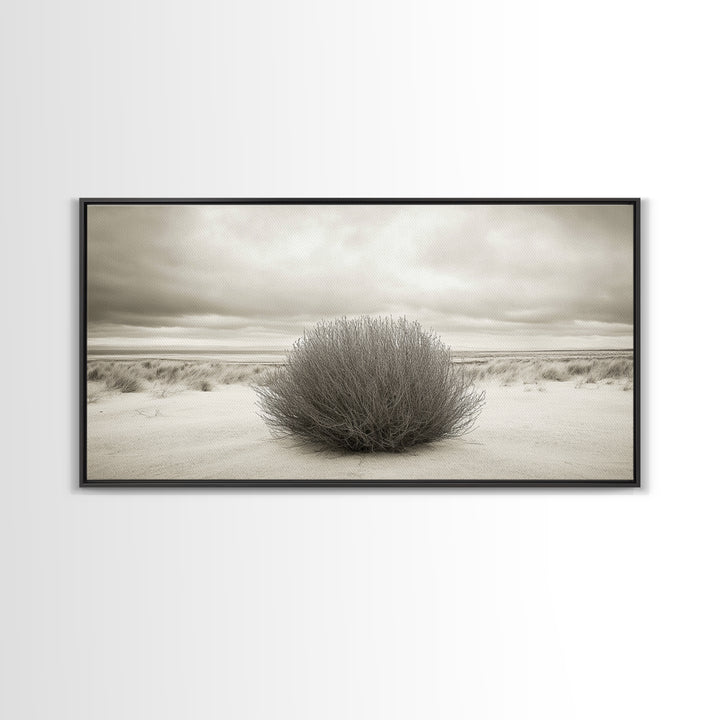 Desert Bush, Minimal Landscape, Dune Scene, Sand Calm, Framed Canvas Print, Boho Bedroom Art, Neutral Wall Decor, Minimalist Style