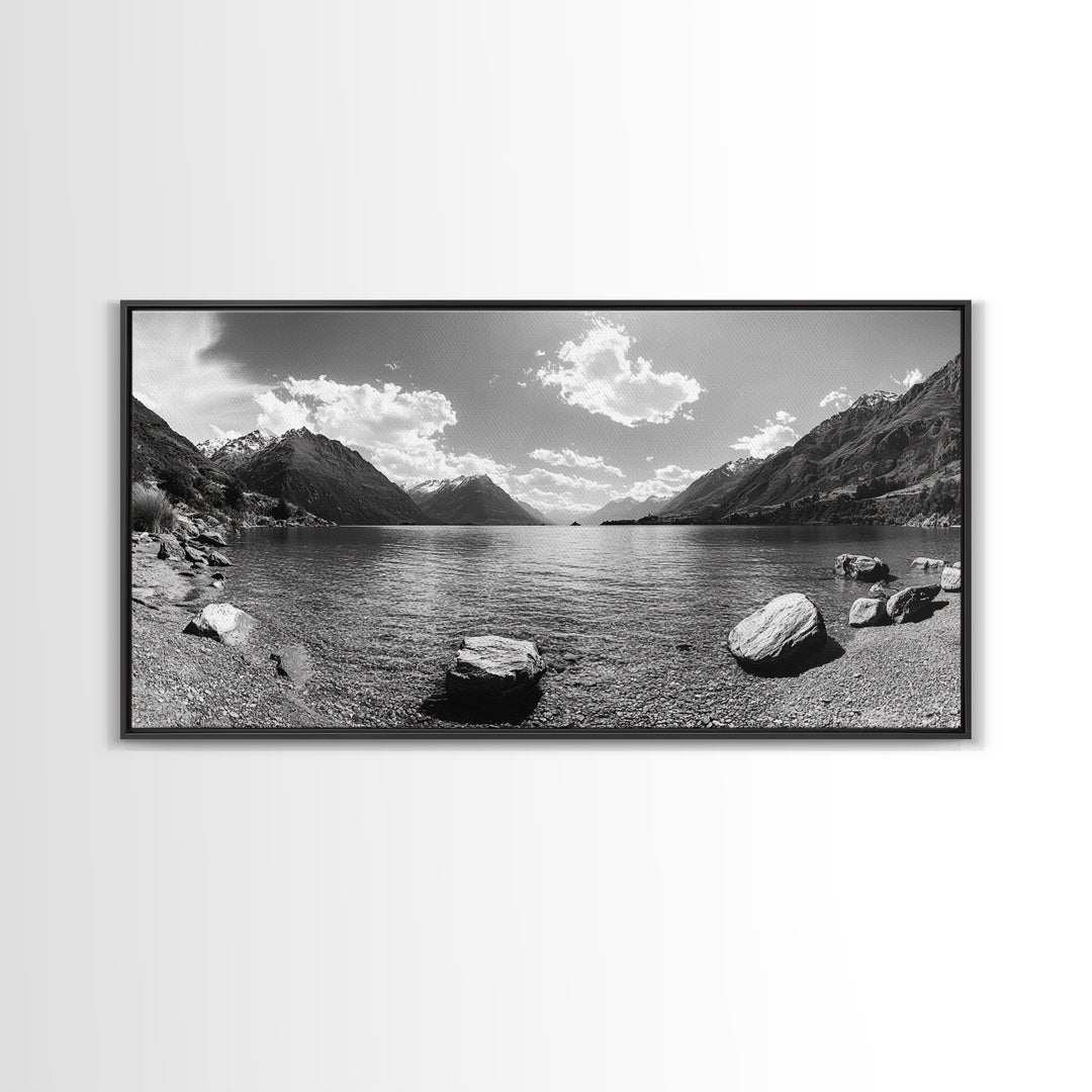 Alpine Lake Print, Mountain Reflection Art, Nature Photography, Black and White Canvas Print, Minimalist Living Room, Cabin Wall Decor