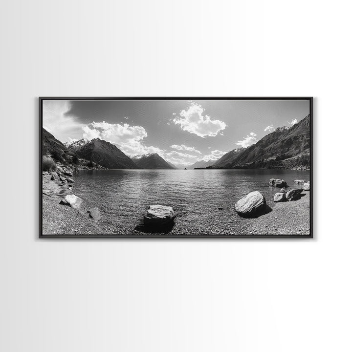 Alpine Lake Print, Mountain Reflection Art, Nature Photography, Black and White Canvas Print, Minimalist Living Room, Cabin Wall Decor