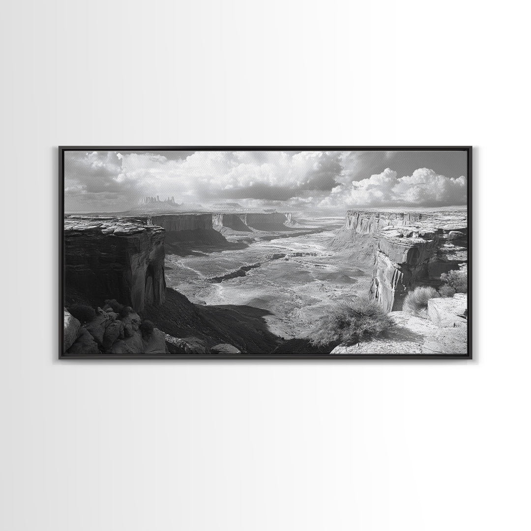 Desert Canyon Vista, Monument Valley View, Rugged Landscape Photography, Framed Canvas Print, Western Living Room Wall Art